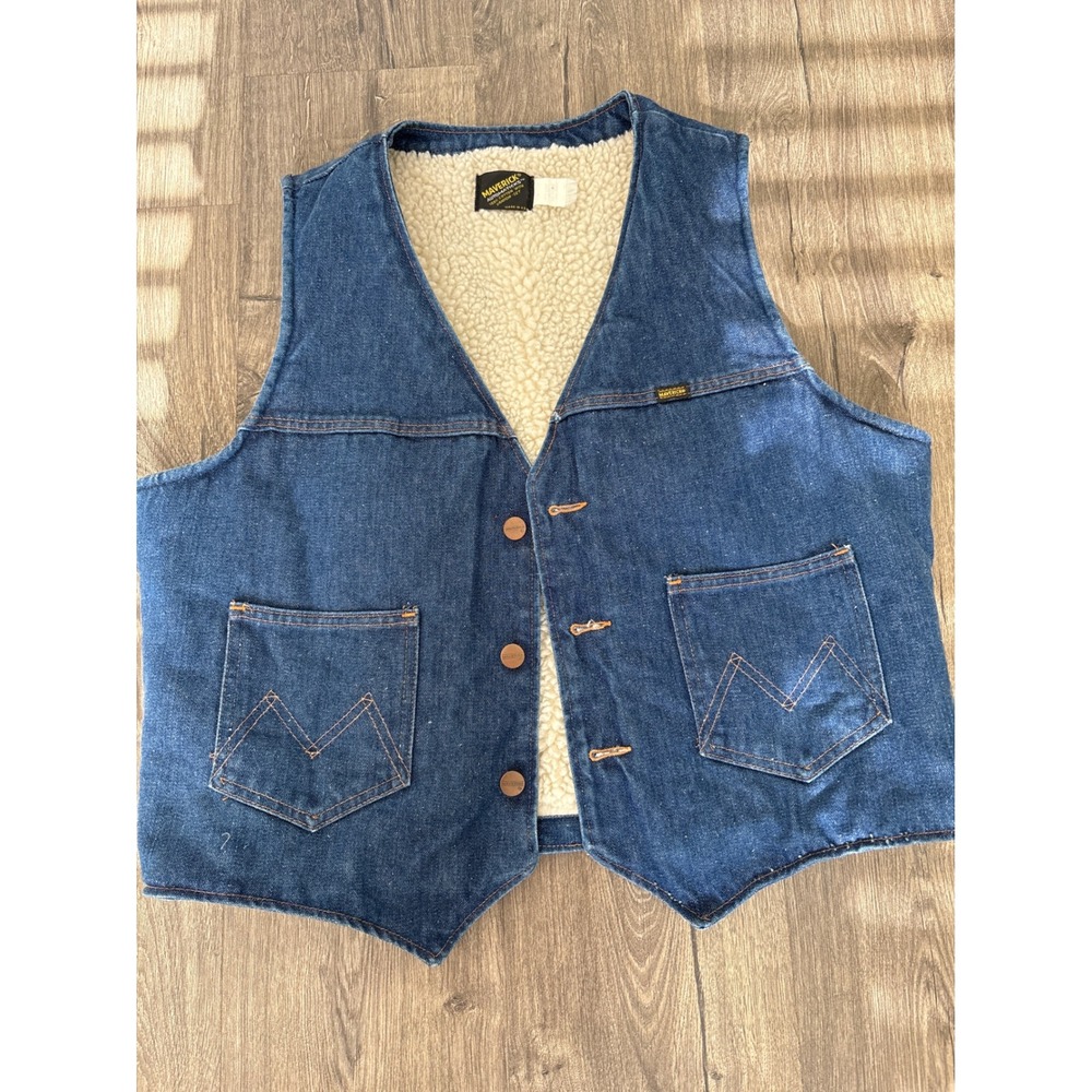 Maverick Automatticks Denim Sherpa Lined Vest Mens Size L‎